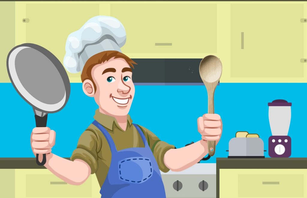 Ilustracja pokazuje szefa kuchni w kuchni